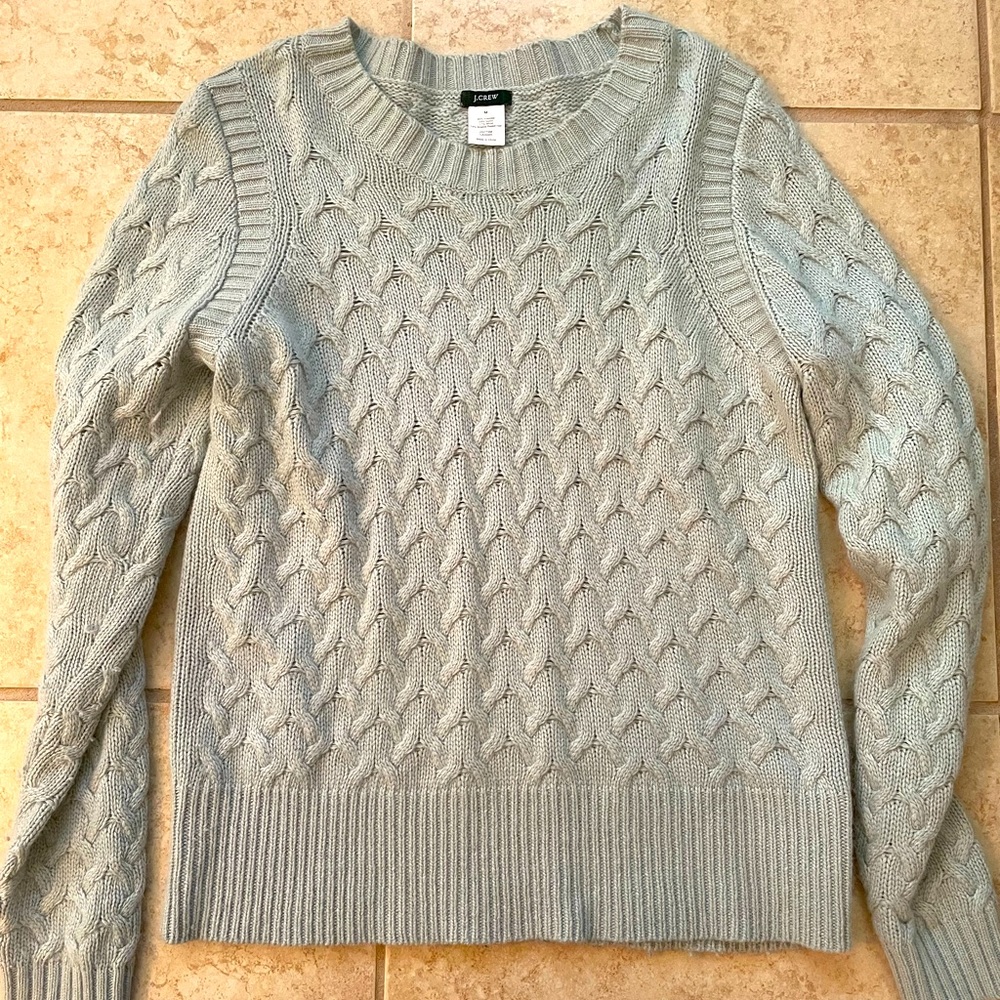 JCrew Women’s Heather Mint Cable-knit Sweater, Size M